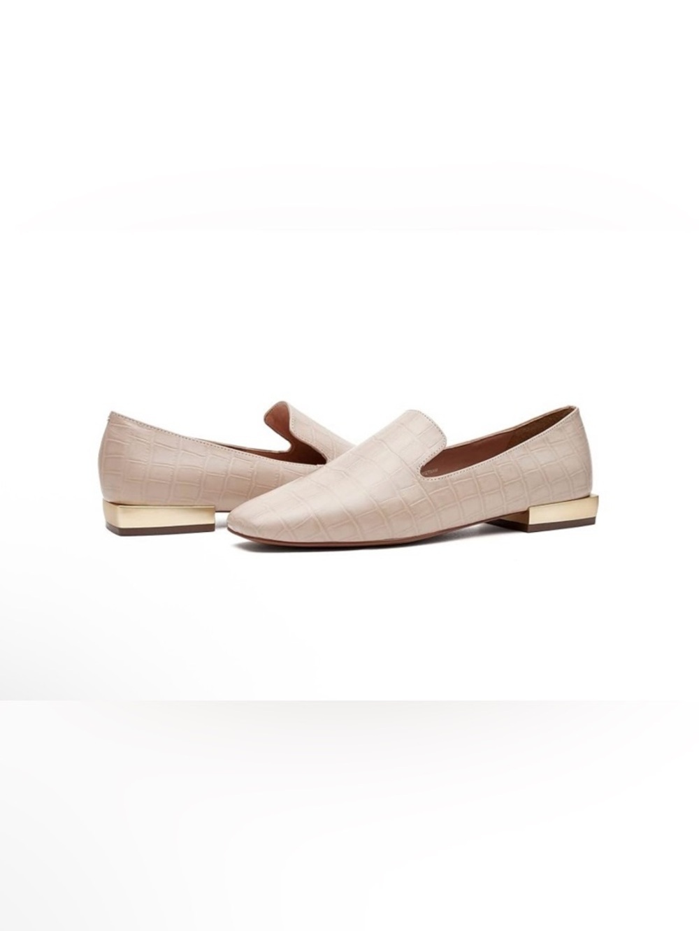 Paolo Missy Nude crocodile textured Loafers with Gold Accent Heel